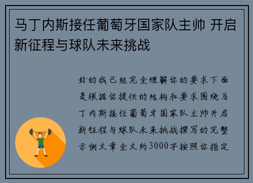 马丁内斯接任葡萄牙国家队主帅 开启新征程与球队未来挑战