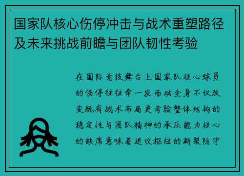 国家队核心伤停冲击与战术重塑路径及未来挑战前瞻与团队韧性考验